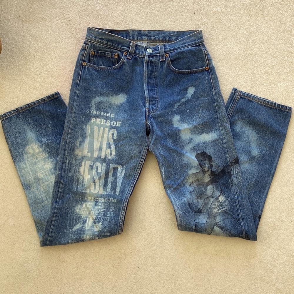 Rare Vintage Redone Elvis Presley Johnny Cash Levi 501 Straight Leg Jeans